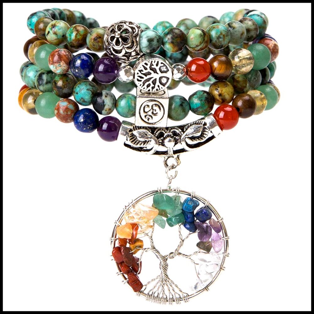 Gemstone Mala Prayer Bead Necklace Yoga Meditation Healing Chakra Bracelet